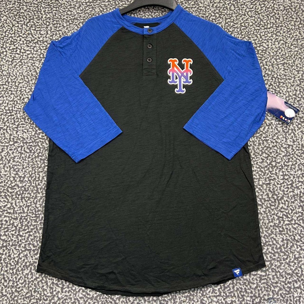 New‎ York Mets Shirt Men Large Black Blue Fanatics Long Sleeve Henley New L